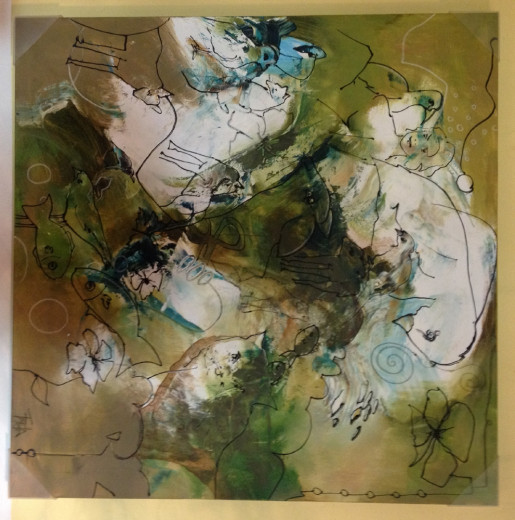 Gemälde, GREEN FABEL 1, 100x100cm, Künstlerin FREJA